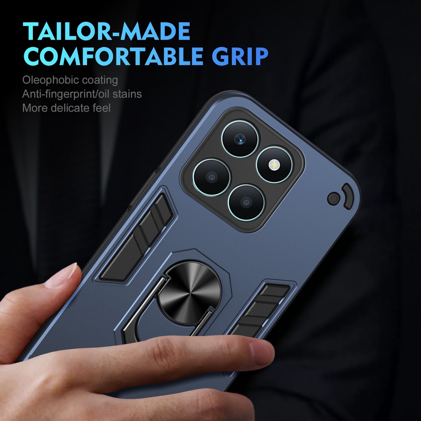 Shockproof Honor X6a Phone Case with 360° Rotatable Metal Ring Holder, Magnetic Car Mount Stand, Ultra-Thin PC & Silicone Protection Cover