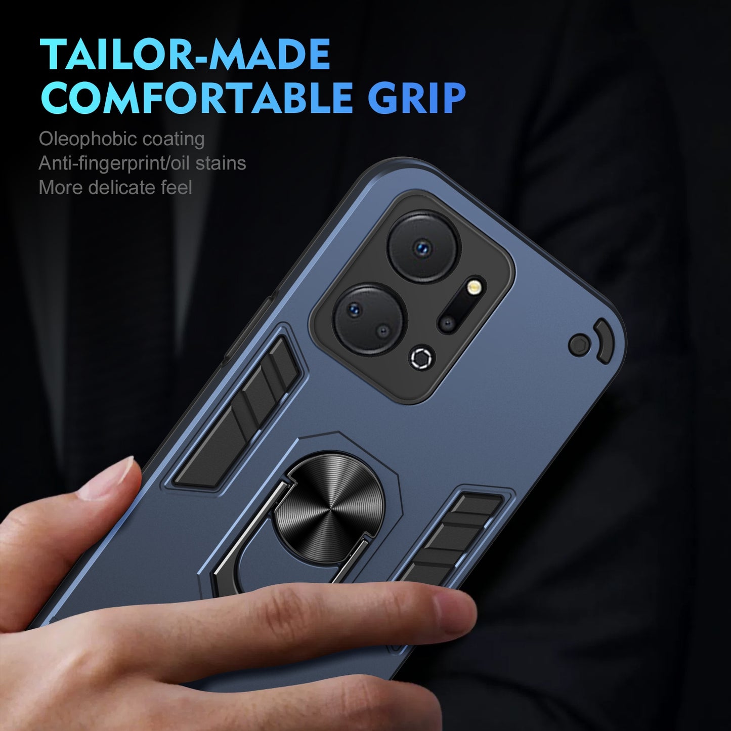 Shockproof Honor X7a Phone Case with 360° Rotatable Metal Ring Holder, Magnetic Car Mount Stand, Ultra-Thin PC & Silicone Protection Cover