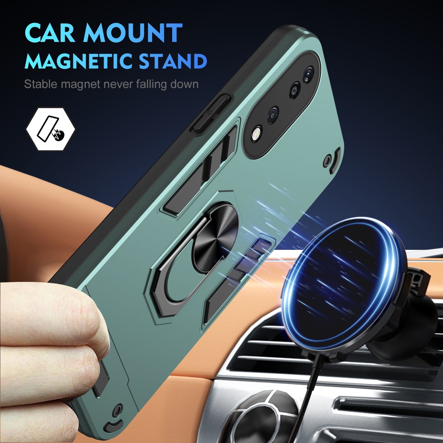 Shockproof Honor X7b Phone Case with 360° Rotatable Metal Ring Holder, Magnetic Car Mount Stand, Ultra-Thin PC & Silicone Protection Cover
