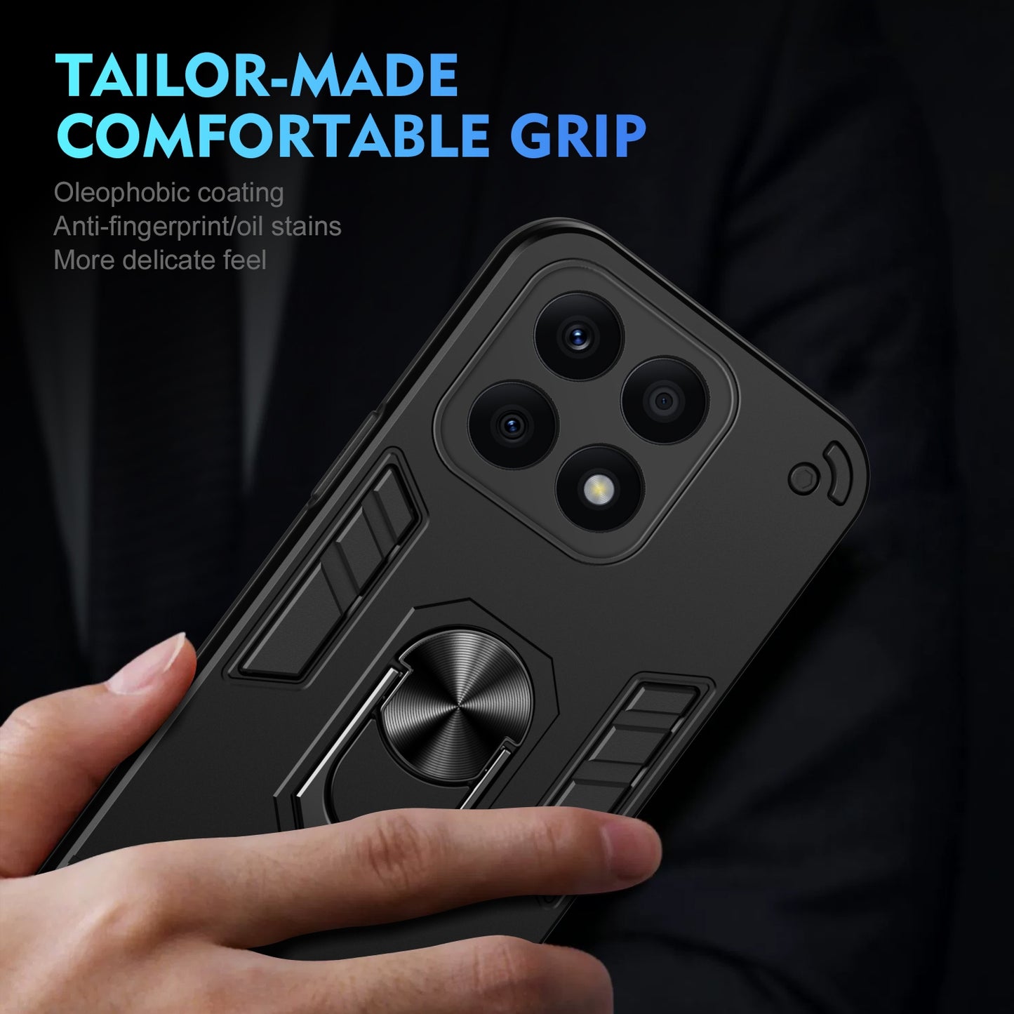 Shockproof Honor X8b Phone Case with 360° Rotatable Metal Ring Holder, Magnetic Car Mount Stand, Ultra-Thin PC & Silicone Protection Cover