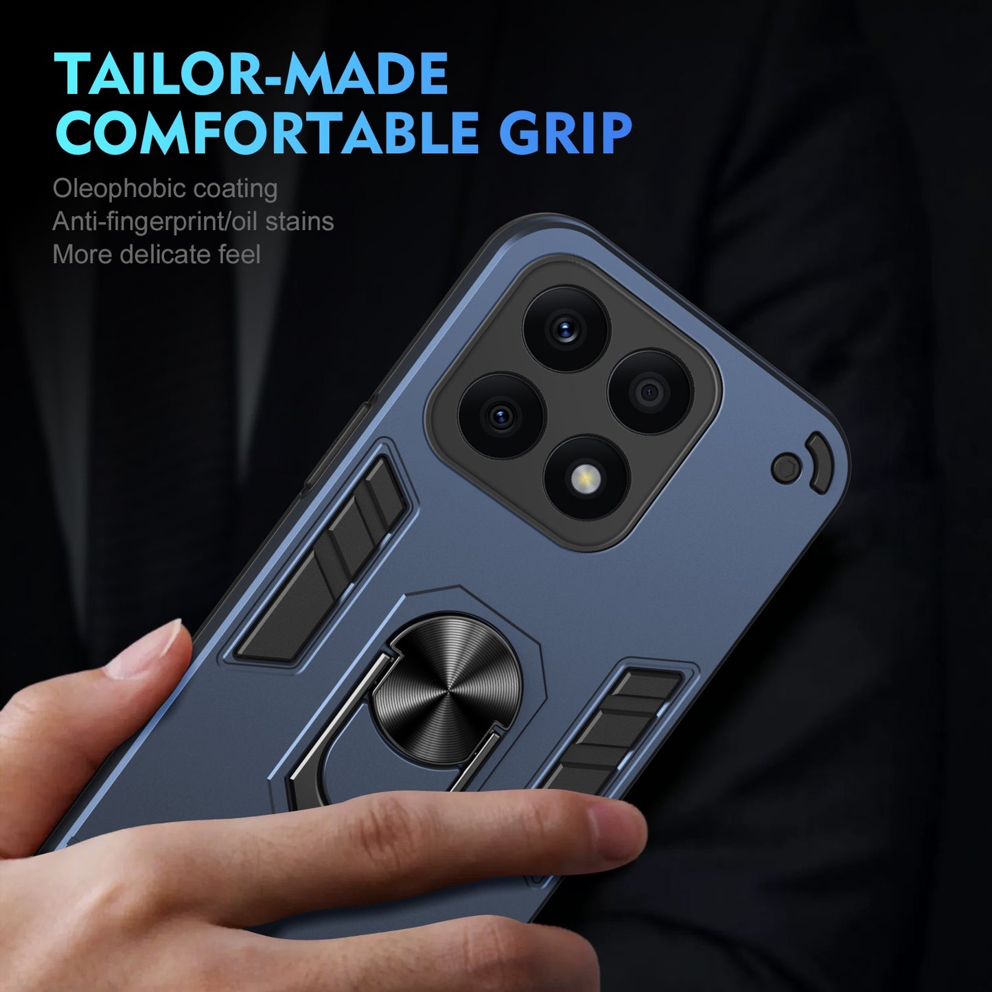 Shockproof Honor X8b Phone Case with 360° Rotatable Metal Ring Holder, Magnetic Car Mount Stand, Ultra-Thin PC & Silicone Protection Cover