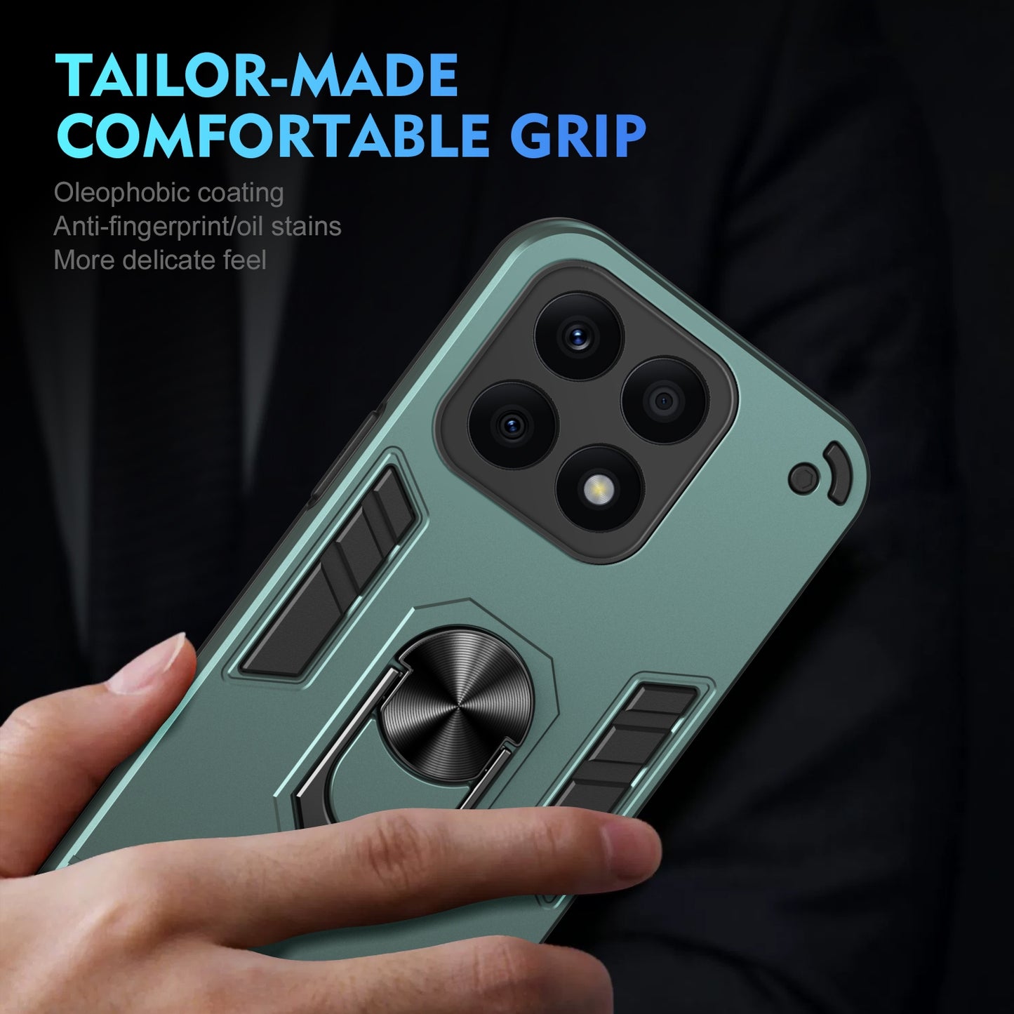 Shockproof Honor X8b Phone Case with 360° Rotatable Metal Ring Holder, Magnetic Car Mount Stand, Ultra-Thin PC & Silicone Protection Cover