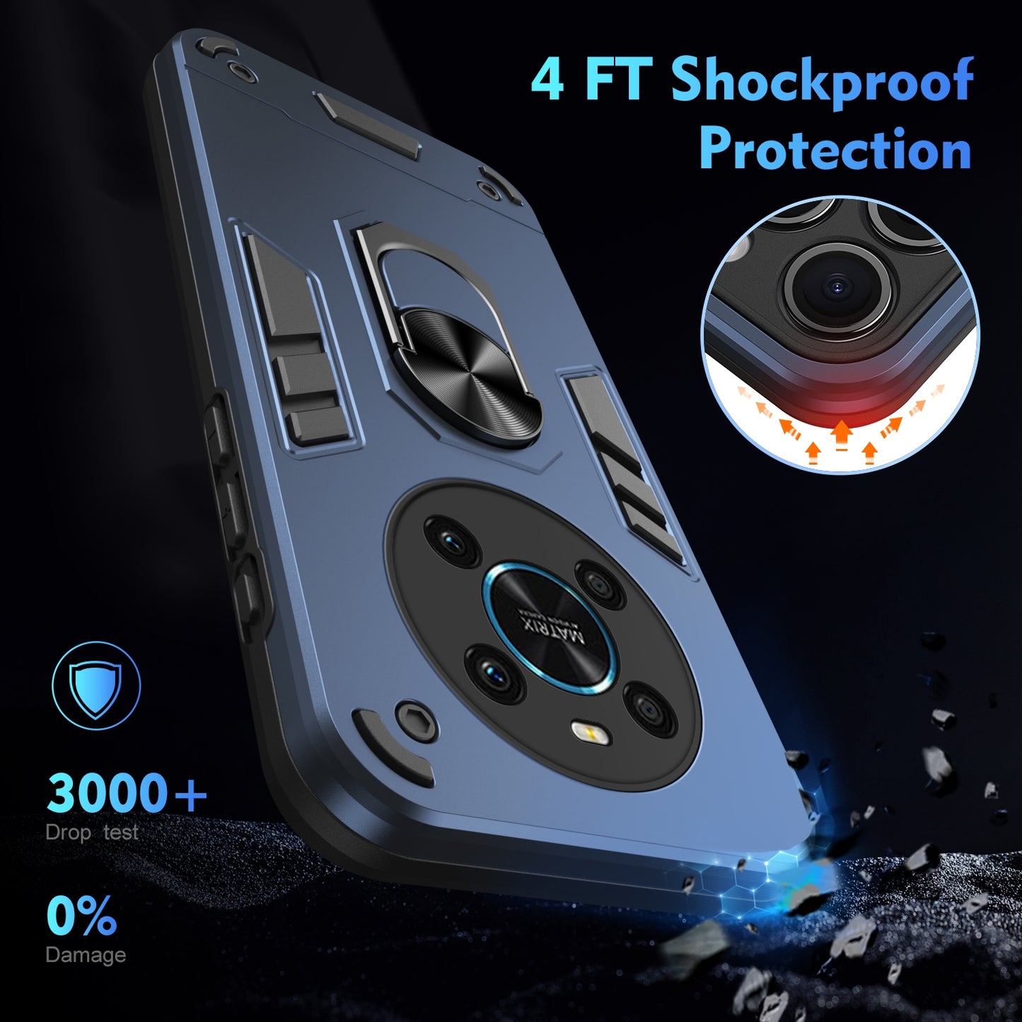 Shockproof Honor X9 Phone Case with 360° Rotatable Metal Ring Holder, Magnetic Car Mount Stand, Ultra-Thin PC & Silicone Protection Cover