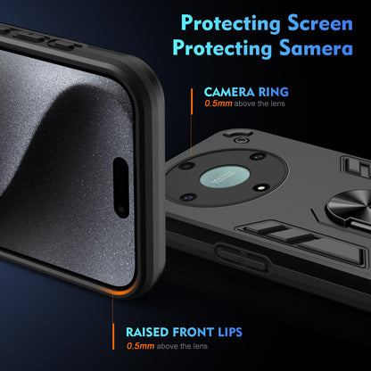 Shockproof Honor X9a Phone Case with 360° Rotatable Metal Ring Holder, Magnetic Car Mount Stand, Ultra-Thin PC & Silicone Protection Cover