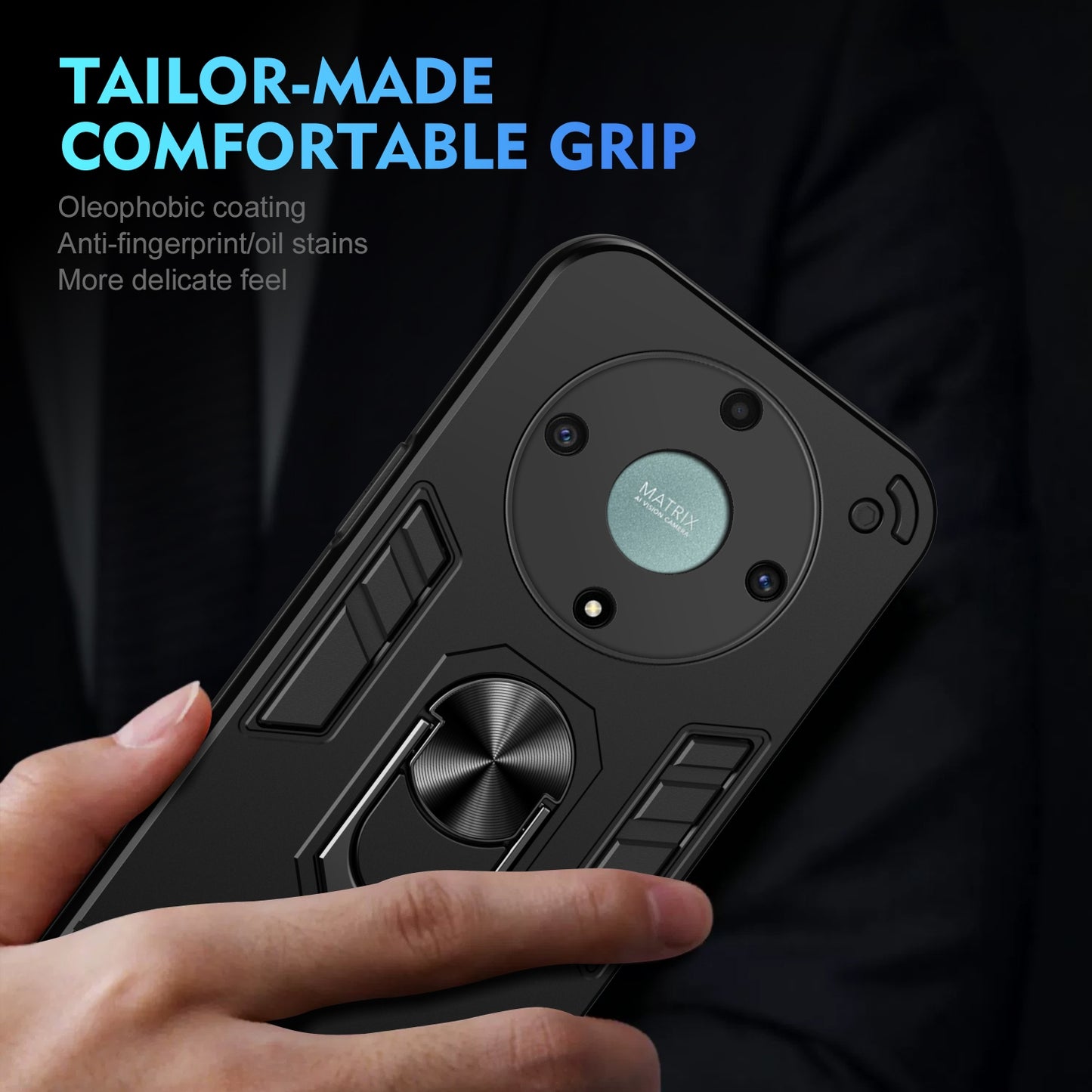 Shockproof Honor X9a Phone Case with 360° Rotatable Metal Ring Holder, Magnetic Car Mount Stand, Ultra-Thin PC & Silicone Protection Cover