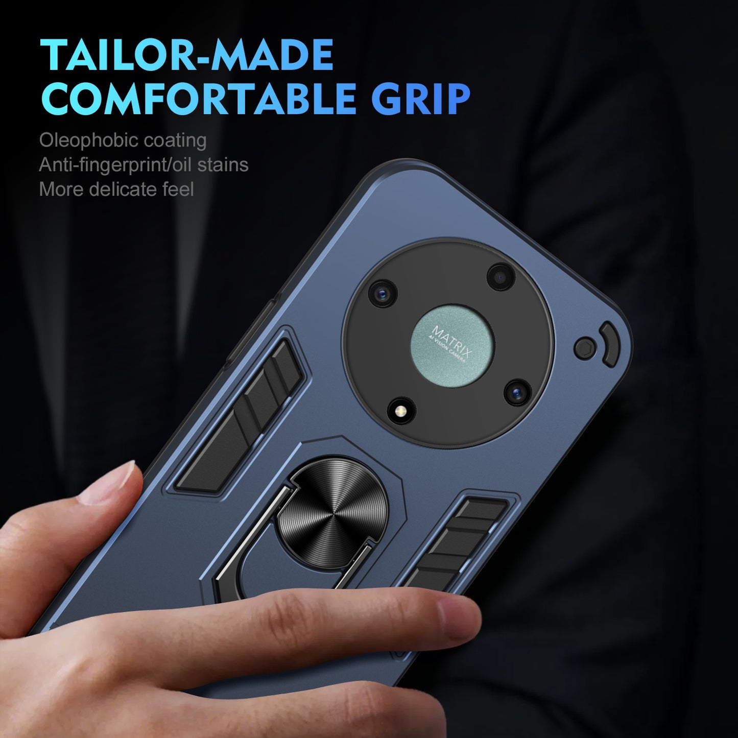 Shockproof Honor X9a Phone Case with 360° Rotatable Metal Ring Holder, Magnetic Car Mount Stand, Ultra-Thin PC & Silicone Protection Cover