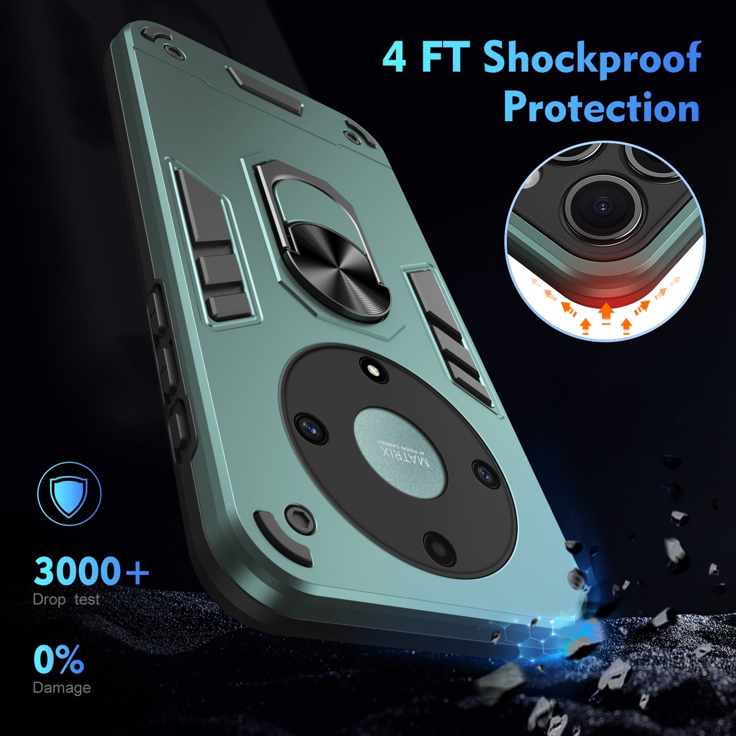 Shockproof Honor X9a Phone Case with 360° Rotatable Metal Ring Holder, Magnetic Car Mount Stand, Ultra-Thin PC & Silicone Protection Cover