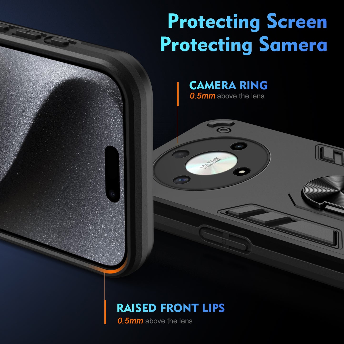 Shockproof Honor X9b Phone Case with 360° Rotatable Metal Ring Holder, Magnetic Car Mount Stand, Ultra-Thin PC & Silicone Protection Cover