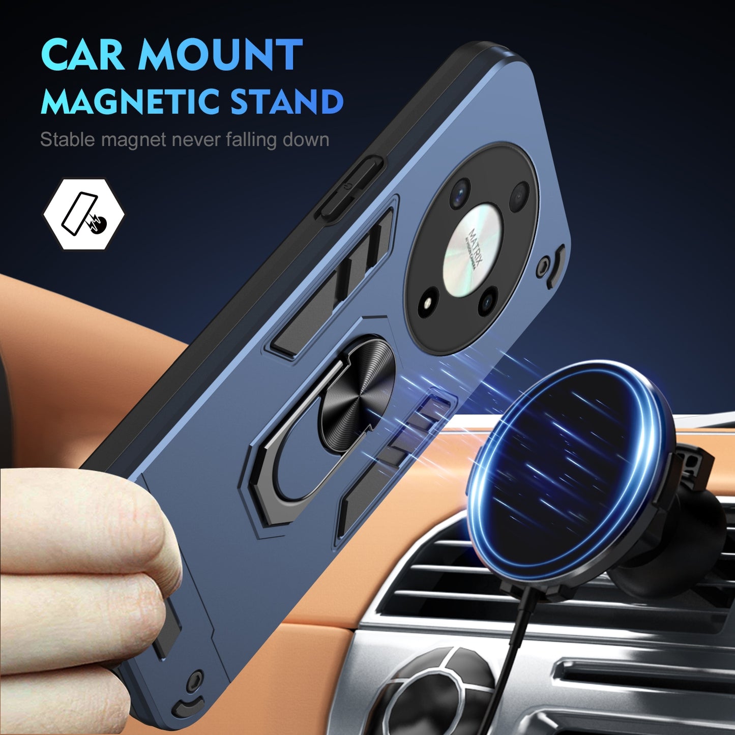 Shockproof Honor X9b Phone Case with 360° Rotatable Metal Ring Holder, Magnetic Car Mount Stand, Ultra-Thin PC & Silicone Protection Cover
