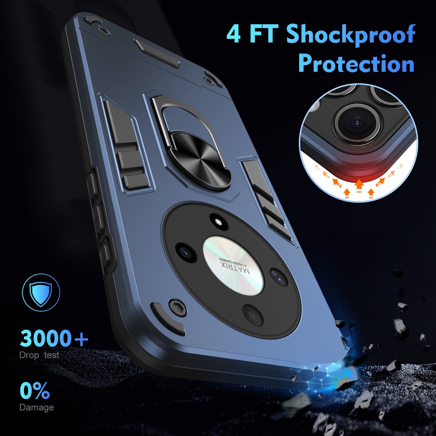 Shockproof Honor X9b Phone Case with 360° Rotatable Metal Ring Holder, Magnetic Car Mount Stand, Ultra-Thin PC & Silicone Protection Cover