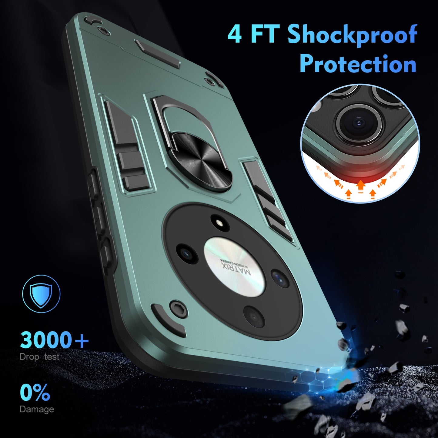 Shockproof Honor X9b Phone Case with 360° Rotatable Metal Ring Holder, Magnetic Car Mount Stand, Ultra-Thin PC & Silicone Protection Cover