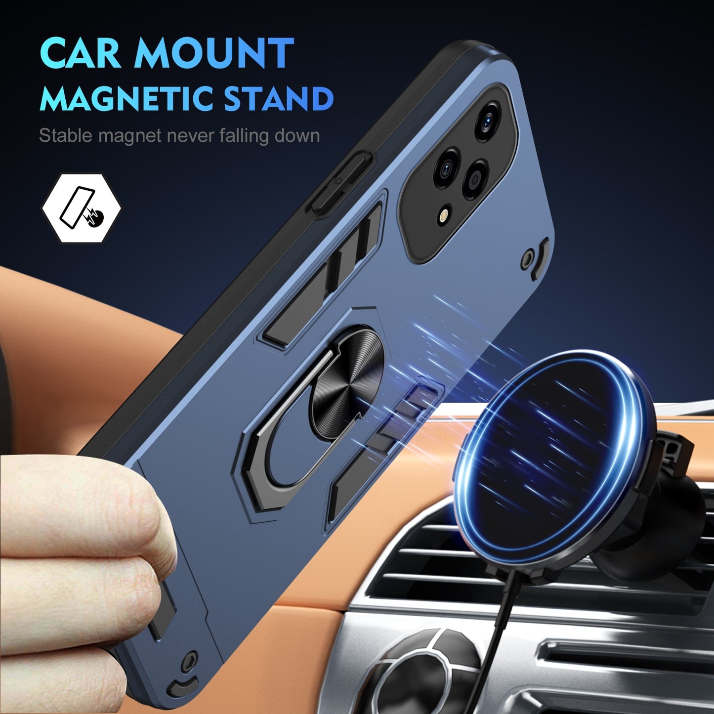 Shockproof Honor 200 Lite Global Phone Case with 360° Rotatable Metal Ring Holder, Magnetic Car Mount Stand, Ultra-Thin PC & Silicone Protection Cover