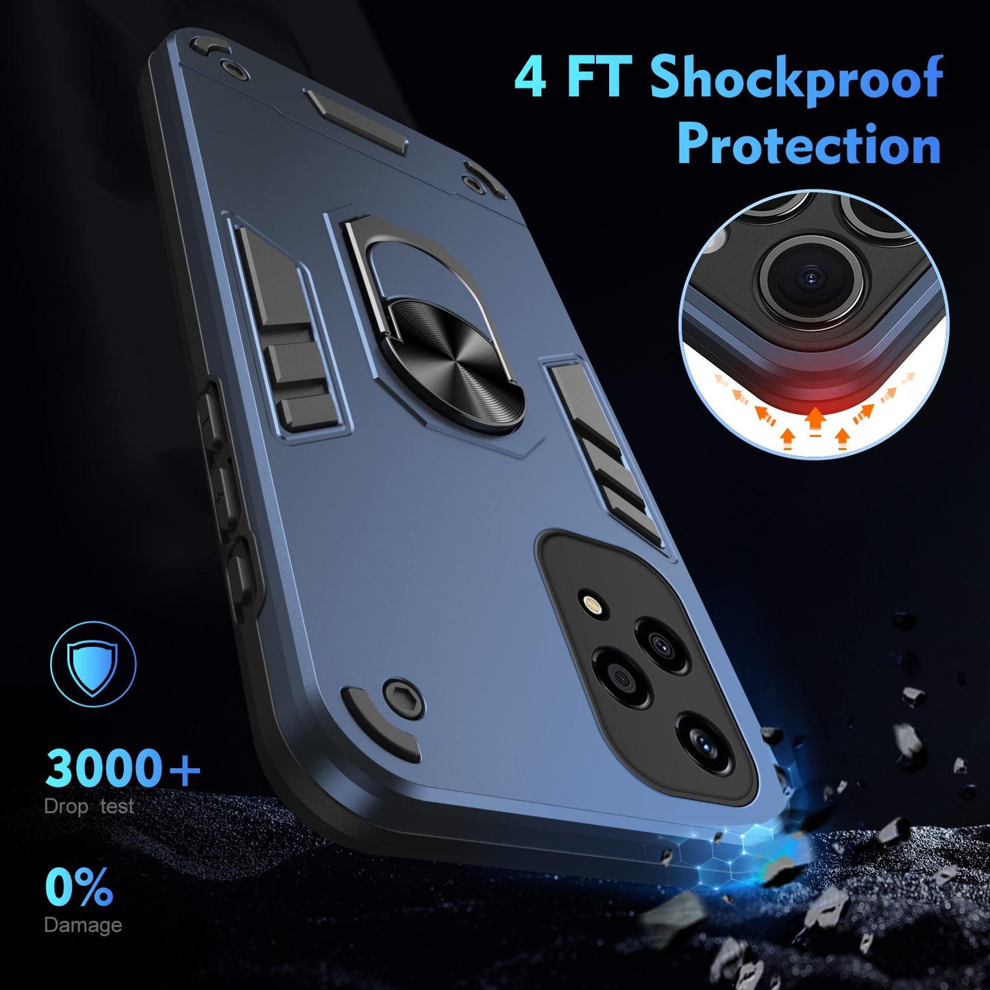 Shockproof Honor 200 Lite Global Phone Case with 360° Rotatable Metal Ring Holder, Magnetic Car Mount Stand, Ultra-Thin PC & Silicone Protection Cover