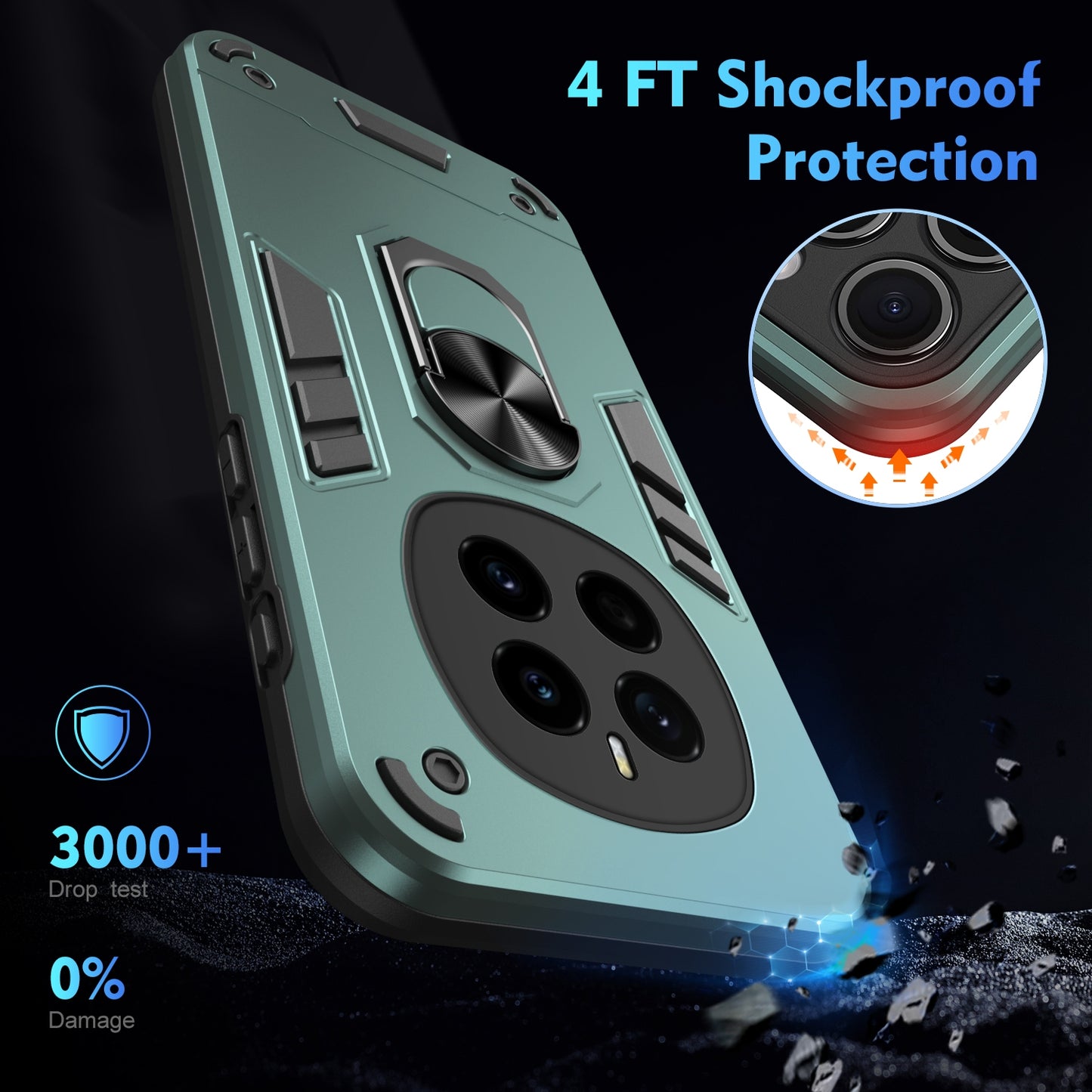 Shockproof Honor Magic7 Phone Case with 360° Rotatable Metal Ring Holder, Magnetic Car Mount Stand, Ultra-Thin PC & Silicone Protection Cover