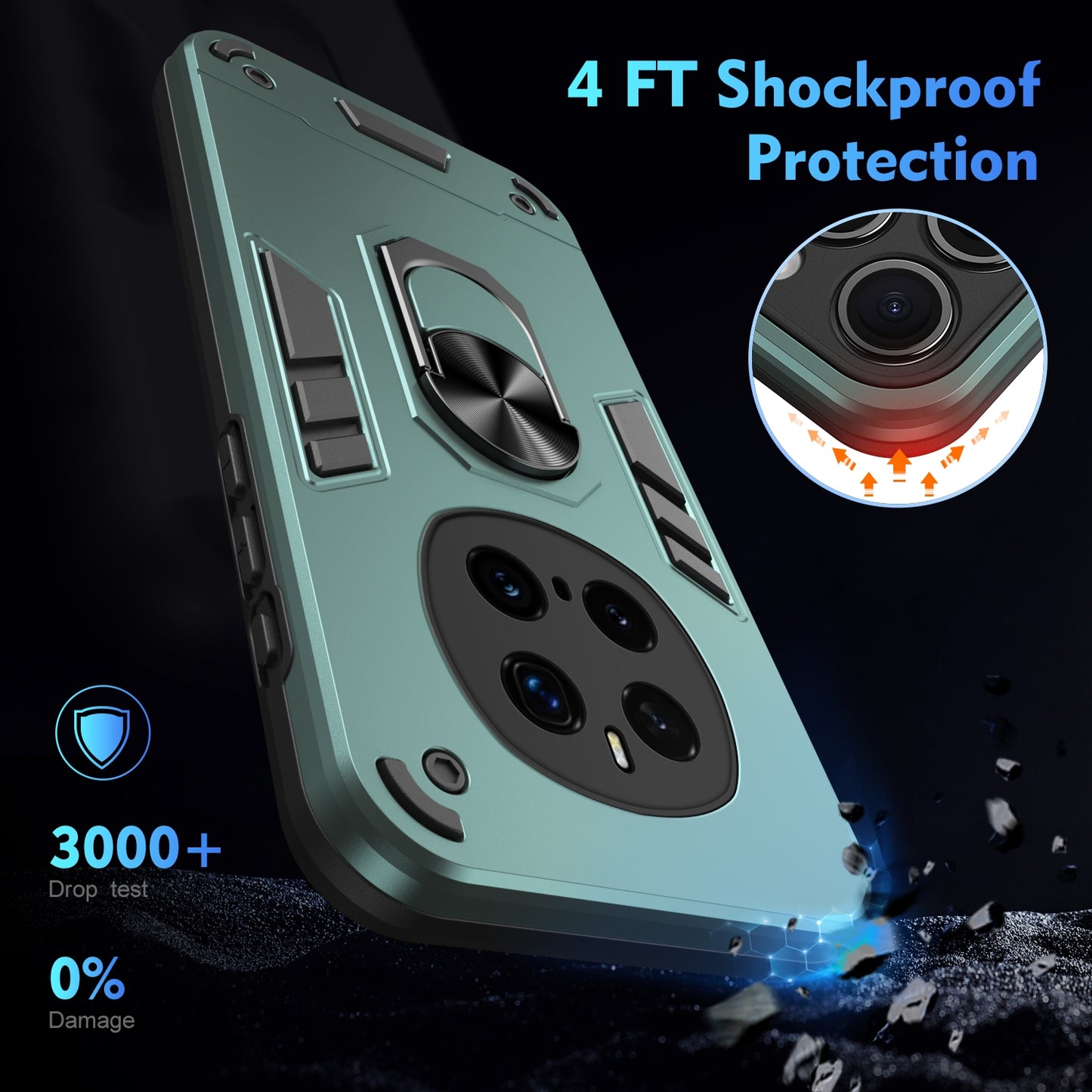 Shockproof Honor Magic7 Pro Phone Case with 360° Rotatable Metal Ring Holder, Magnetic Car Mount Stand, Ultra-Thin PC & Silicone Protection Cover