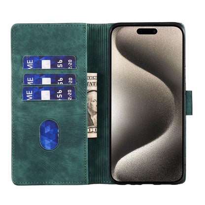 iPhone 15 Pro Max Heart & Cat Embossed Multi-Functional Pen Leather Wallet Phone Case with Stand and Card Slots