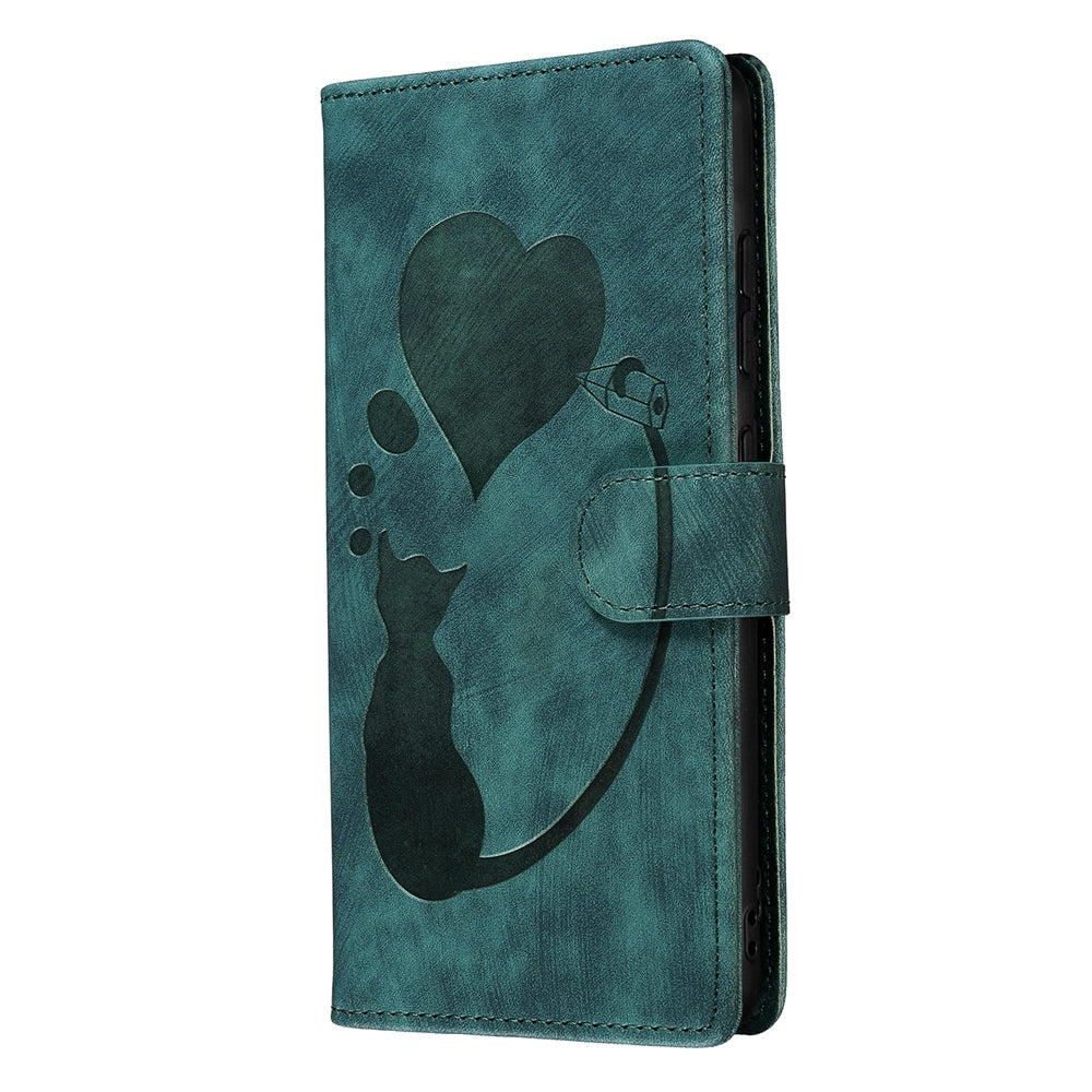 iPhone 15 Pro Heart & Cat Embossed Multi-Functional Pen Leather Wallet Phone Case with Stand and Card Slots