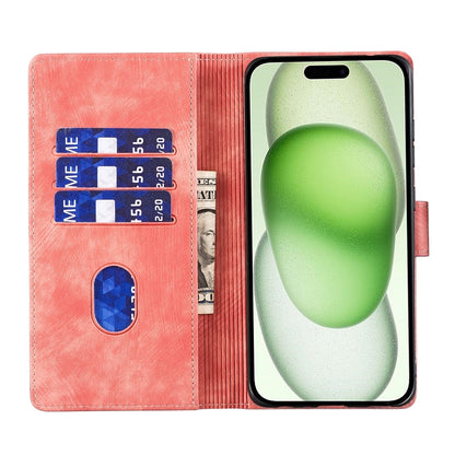 iPhone 15 Plus Heart & Cat Embossed Multi-Functional Pen Leather Wallet Phone Case with Stand and Card Slots