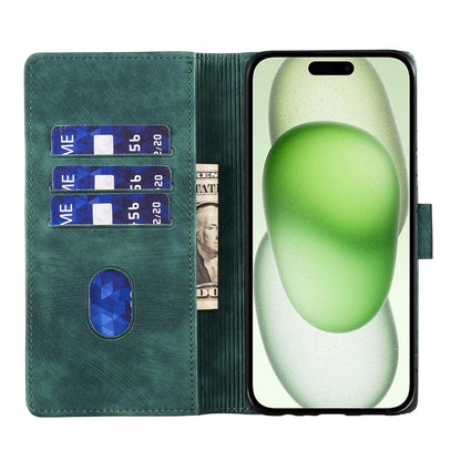 iPhone 15 Plus Heart & Cat Embossed Multi-Functional Pen Leather Wallet Phone Case with Stand and Card Slots