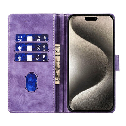 iPhone 14 Pro Heart & Cat Embossed Multi-Functional Pen Leather Wallet Phone Case with Stand and Card Slots