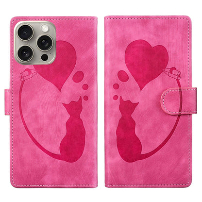 iPhone 14 Pro Heart & Cat Embossed Multi-Functional Pen Leather Wallet Phone Case with Stand and Card Slots