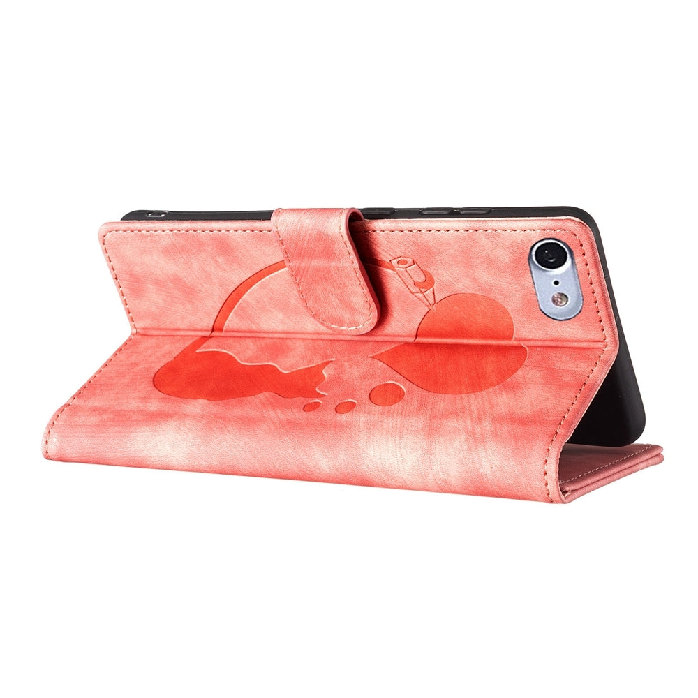 iPhone SE 2022 Heart & Cat Embossed Multi-Functional Pen Leather Wallet Phone Case with Stand and Card Slots