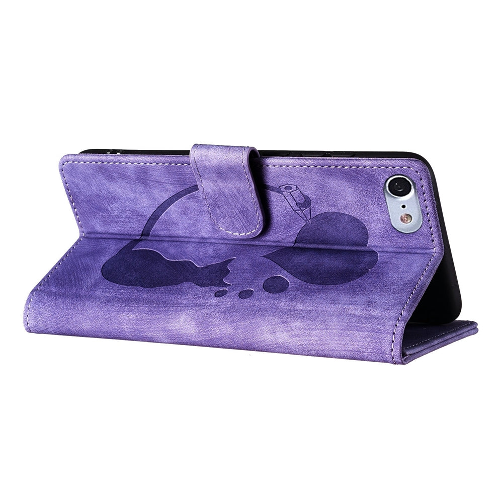 iPhone 7 Heart & Cat Embossed Multi-Functional Pen Leather Wallet Phone Case with Stand and Card Slots