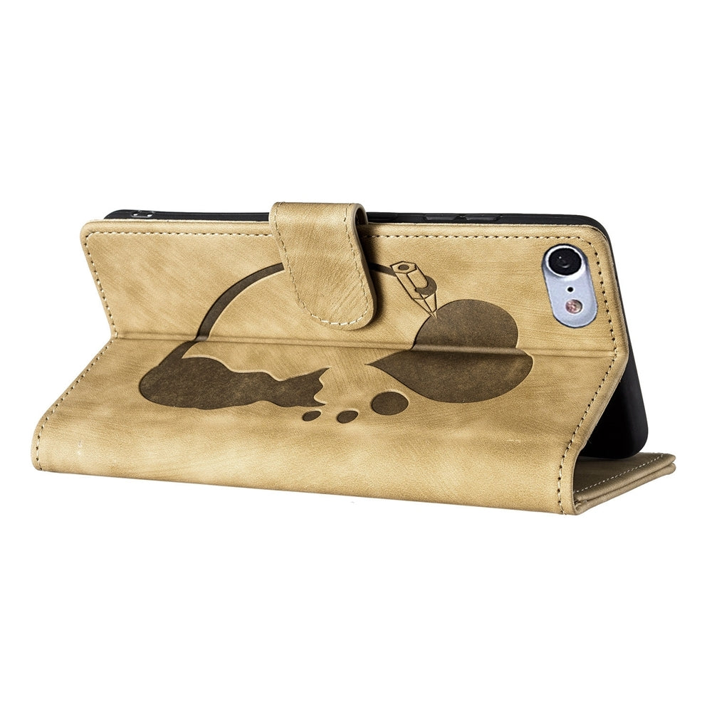 iPhone 7 Heart & Cat Embossed Multi-Functional Pen Leather Wallet Phone Case with Stand and Card Slots