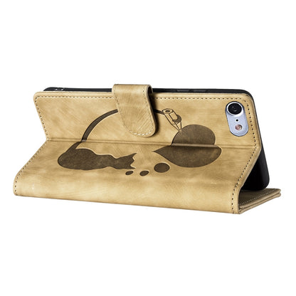 iPhone SE 2022 Heart & Cat Embossed Multi-Functional Pen Leather Wallet Phone Case with Stand and Card Slots