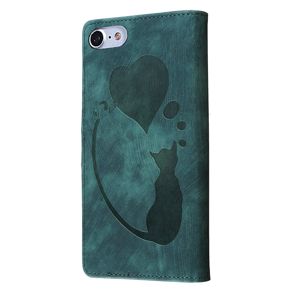 iPhone 7 Heart & Cat Embossed Multi-Functional Pen Leather Wallet Phone Case with Stand and Card Slots