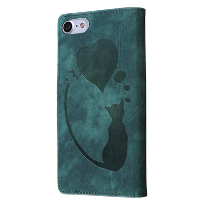 iPhone 7 Heart & Cat Embossed Multi-Functional Pen Leather Wallet Phone Case with Stand and Card Slots