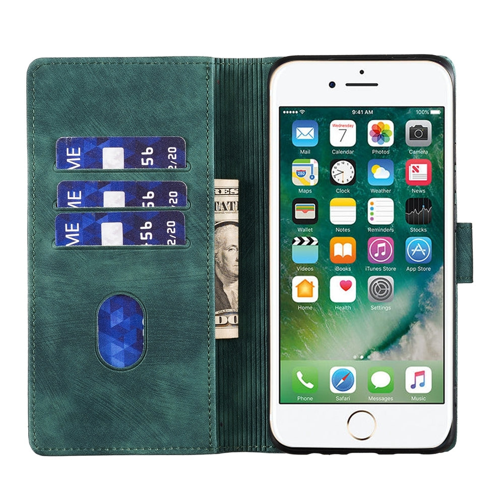 iPhone SE 2022 Heart & Cat Embossed Multi-Functional Pen Leather Wallet Phone Case with Stand and Card Slots
