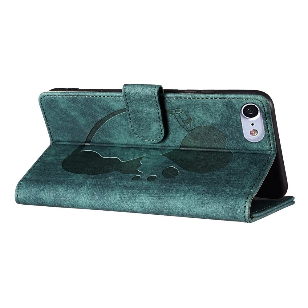 iPhone SE 2022 Heart & Cat Embossed Multi-Functional Pen Leather Wallet Phone Case with Stand and Card Slots