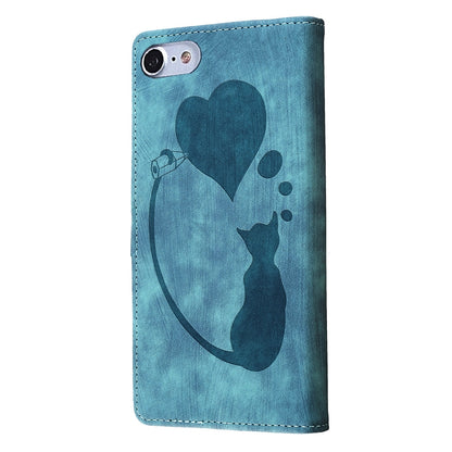 iPhone 7 Heart & Cat Embossed Multi-Functional Pen Leather Wallet Phone Case with Stand and Card Slots