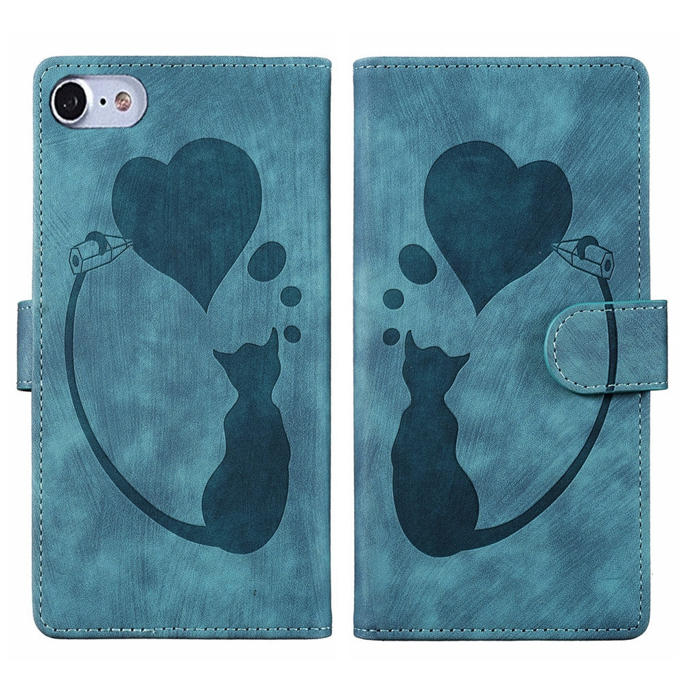 iPhone 8 Heart & Cat Embossed Multi-Functional Pen Leather Wallet Phone Case with Stand and Card Slots