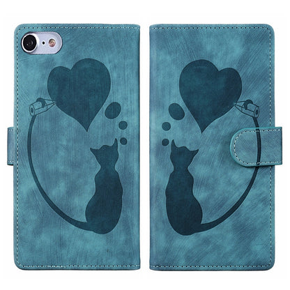 iPhone 8 Heart & Cat Embossed Multi-Functional Pen Leather Wallet Phone Case with Stand and Card Slots