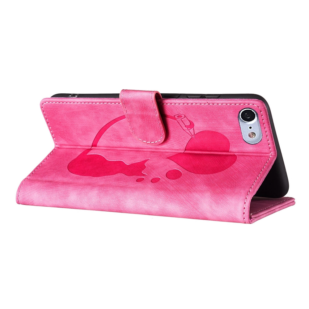 iPhone SE 2022 Heart & Cat Embossed Multi-Functional Pen Leather Wallet Phone Case with Stand and Card Slots