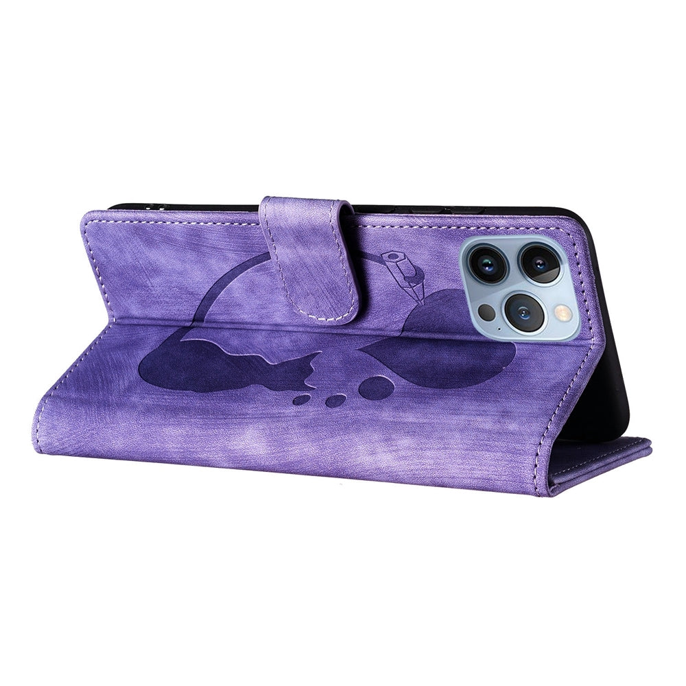 iPhone 12 Pro Heart & Cat Embossed Multi-Functional Pen Leather Wallet Phone Case with Stand and Card Slots