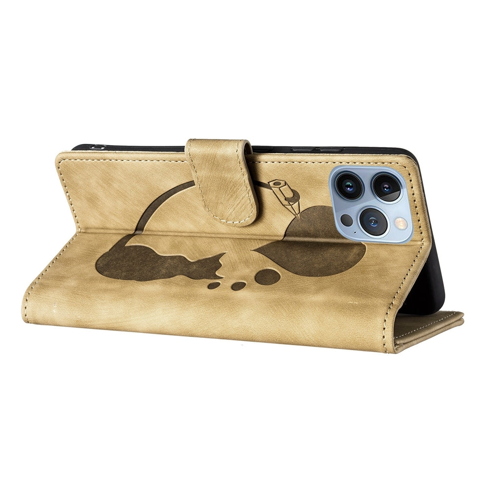 iPhone 12 Pro Heart & Cat Embossed Multi-Functional Pen Leather Wallet Phone Case with Stand and Card Slots