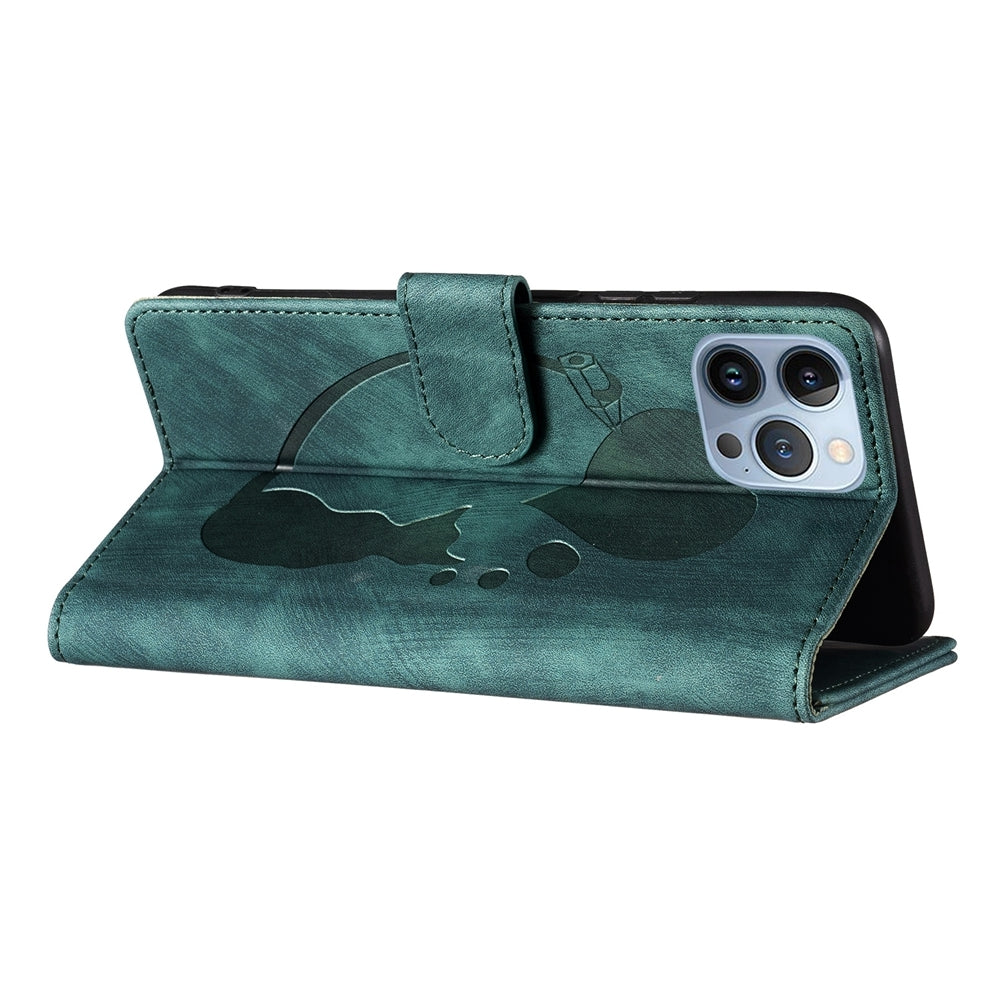 iPhone 12 Pro Heart & Cat Embossed Multi-Functional Pen Leather Wallet Phone Case with Stand and Card Slots