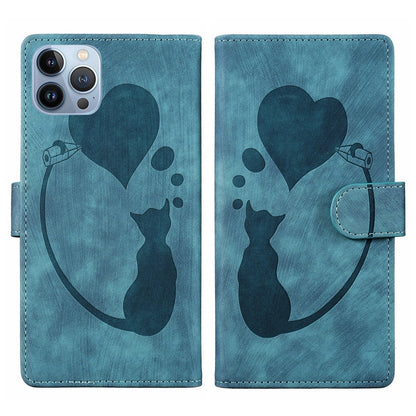 iPhone 12 Pro Heart & Cat Embossed Multi-Functional Pen Leather Wallet Phone Case with Stand and Card Slots