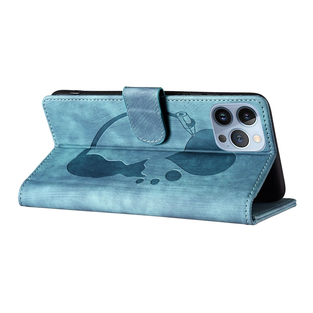 iPhone 12 Pro Heart & Cat Embossed Multi-Functional Pen Leather Wallet Phone Case with Stand and Card Slots