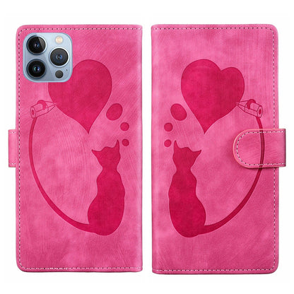 iPhone 12 Pro Heart & Cat Embossed Multi-Functional Pen Leather Wallet Phone Case with Stand and Card Slots