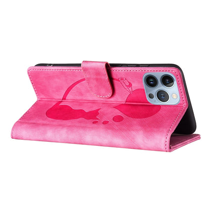 iPhone 12 Pro Heart & Cat Embossed Multi-Functional Pen Leather Wallet Phone Case with Stand and Card Slots