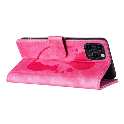 iPhone 11 Pro Max Heart & Cat Embossed Multi-Functional Pen Leather Wallet Phone Case with Stand and Card Slots