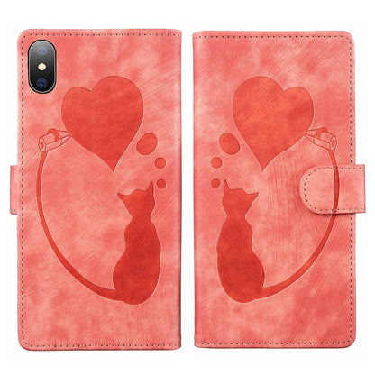 iPhone X Heart & Cat Embossed Multi-Functional Pen Leather Wallet Phone Case with Stand and Card Slots