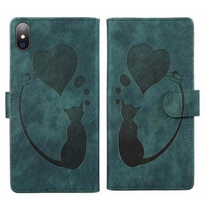 iPhone X Heart & Cat Embossed Multi-Functional Pen Leather Wallet Phone Case with Stand and Card Slots
