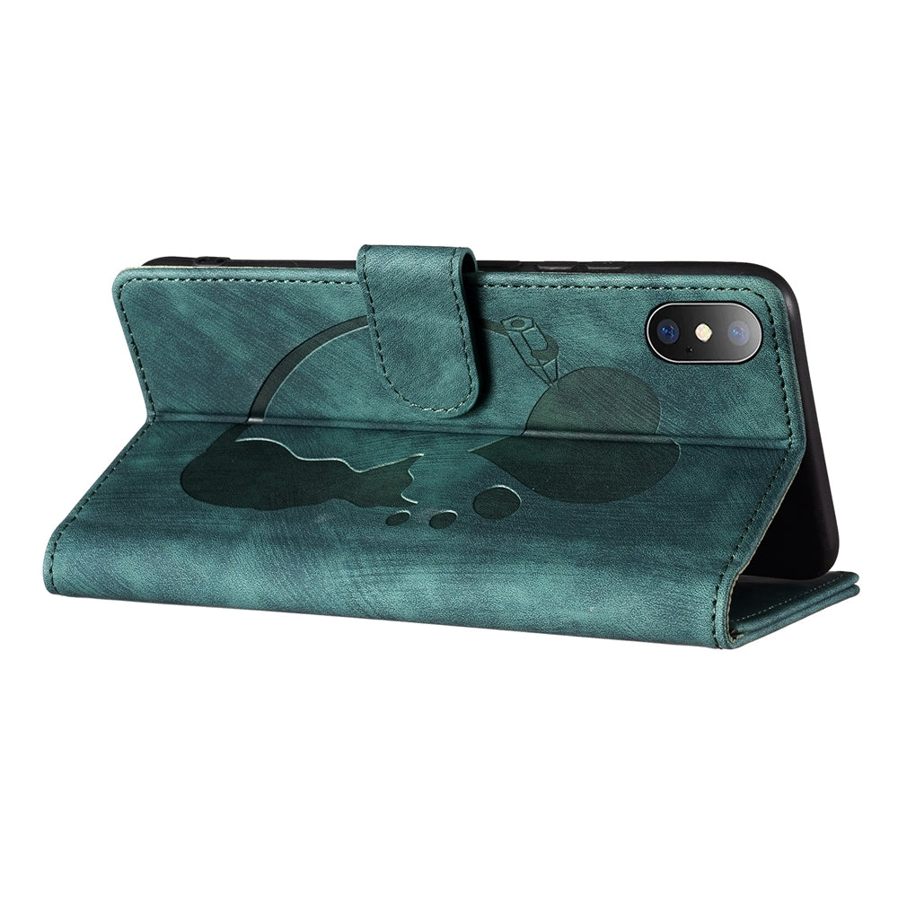 iPhone XS Heart & Cat Embossed Multi-Functional Pen Leather Wallet Phone Case with Stand and Card Slots