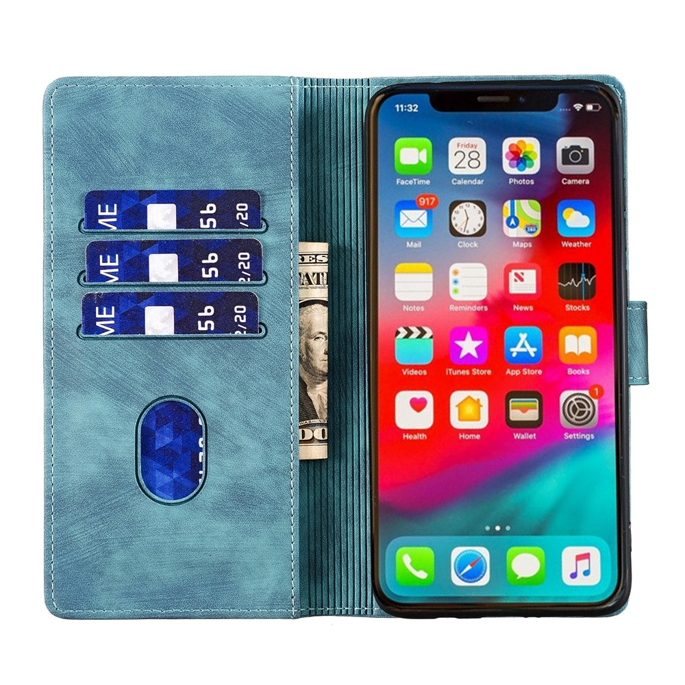 iPhone XS Heart & Cat Embossed Multi-Functional Pen Leather Wallet Phone Case with Stand and Card Slots