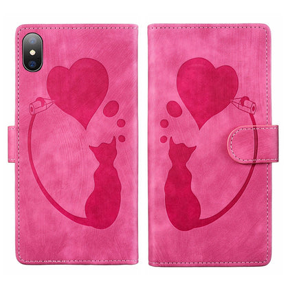 iPhone X Heart & Cat Embossed Multi-Functional Pen Leather Wallet Phone Case with Stand and Card Slots